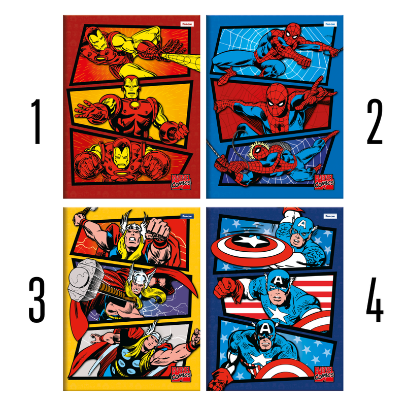 Caderno Pequeno Brohura Capa Dura Marvel Comics 80 Folhas Foroni