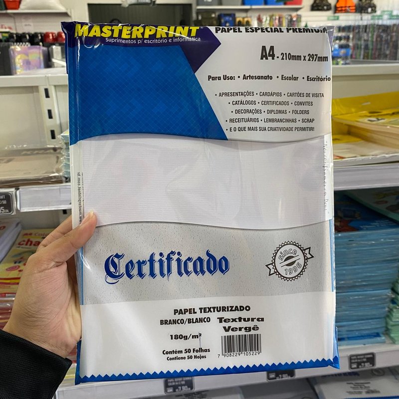 Papel Texturizado Masterprint Vergê Branco 180gr C/50 Folhas