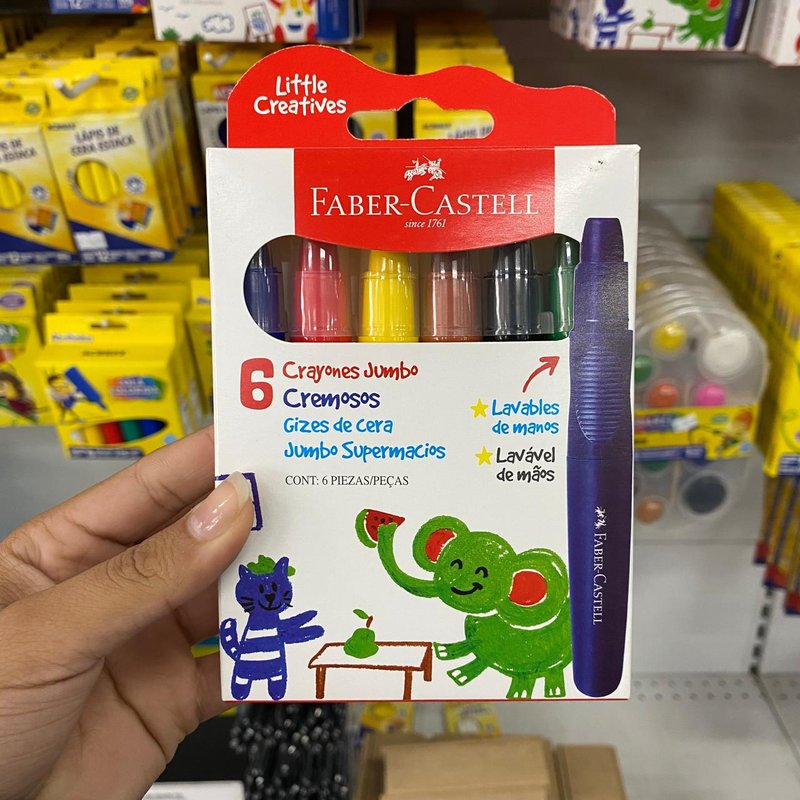 Giz De Cera Faber Castell Jumbo Supermacio Little Creatives C/6 Cores