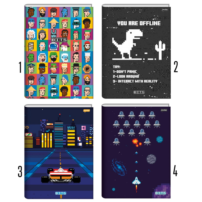 Caderno Pequeno Brochura Capa Dura Bits 80 Folhas Jandaia UNICO